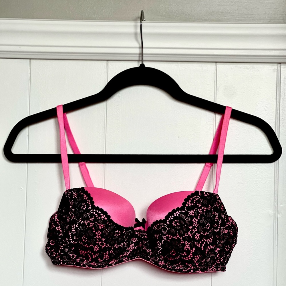 Victoria Secret Balconet Bra (36B) Pink/Black Lace